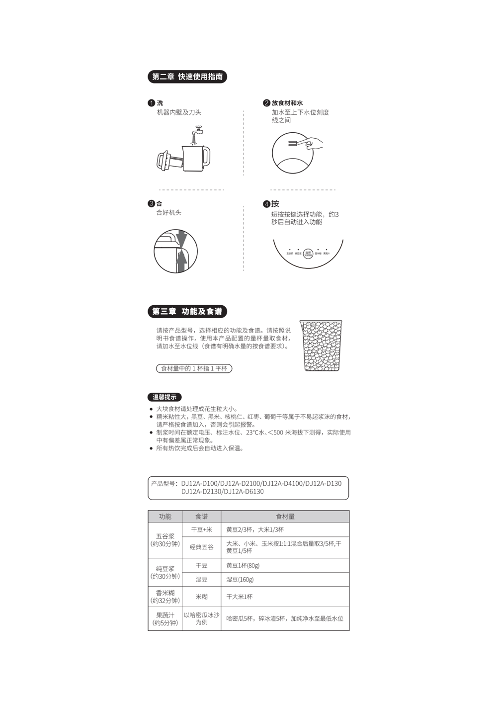 九阳豆浆机DJ12A-D4100说明书第2页
