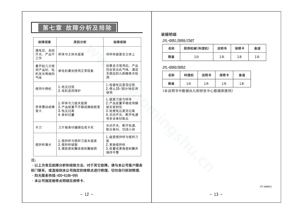 九阳料理机JYL-D052说明书第8页