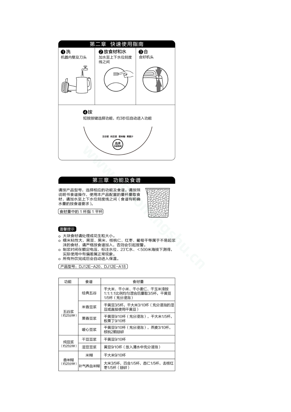 九阳豆浆机DJ12E-A20说明书第2页