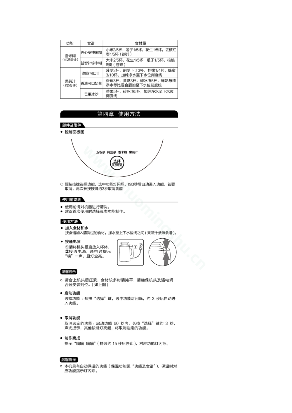 九阳豆浆机DJ12E-A20说明书第3页