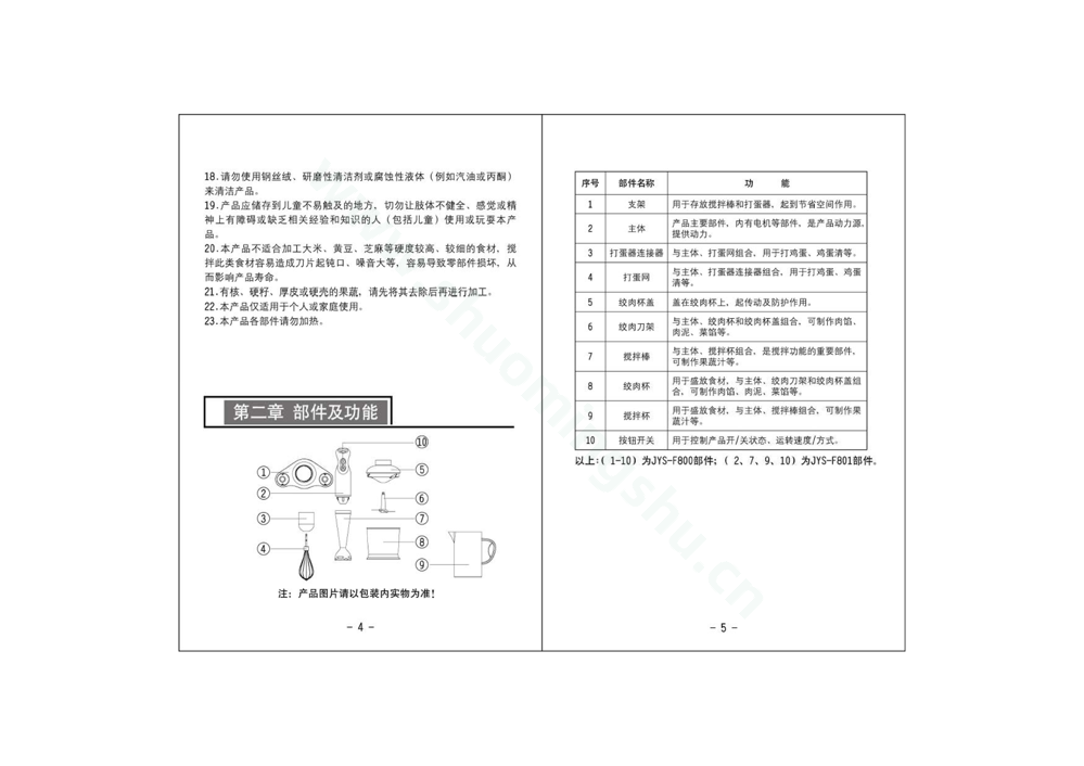 九阳料理机JYS-F800说明书第4页