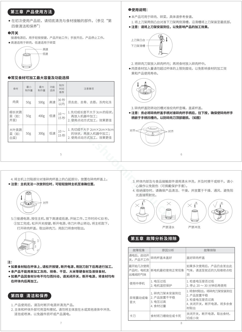 九阳绞肉机S20-LA750说明书第3页