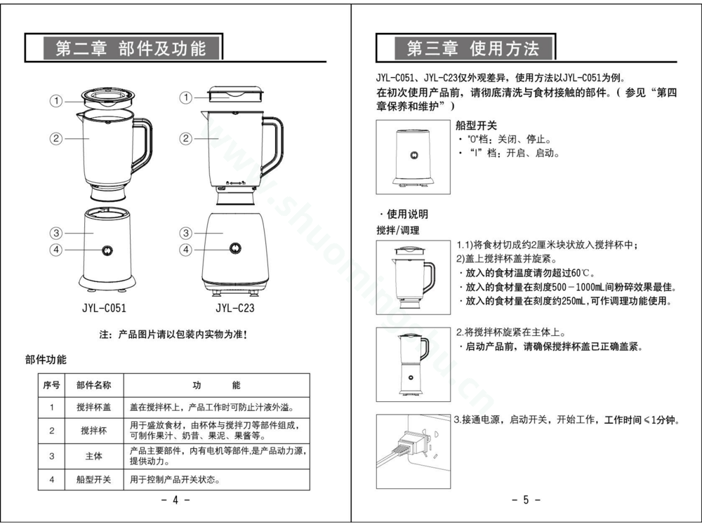 九阳料理机JYL-C23说明书第4页