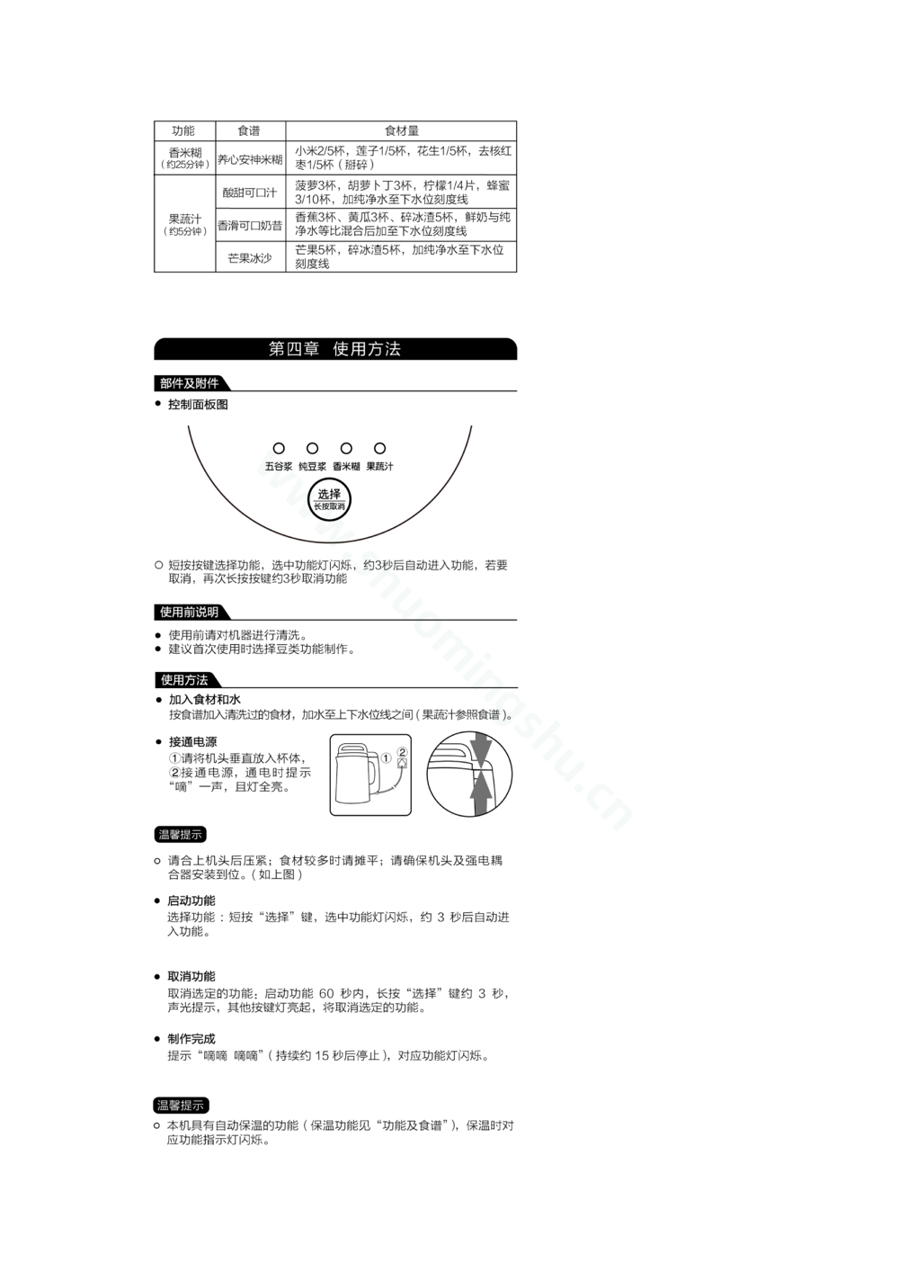 九阳豆浆机DJ12E-A605DG说明书第3页