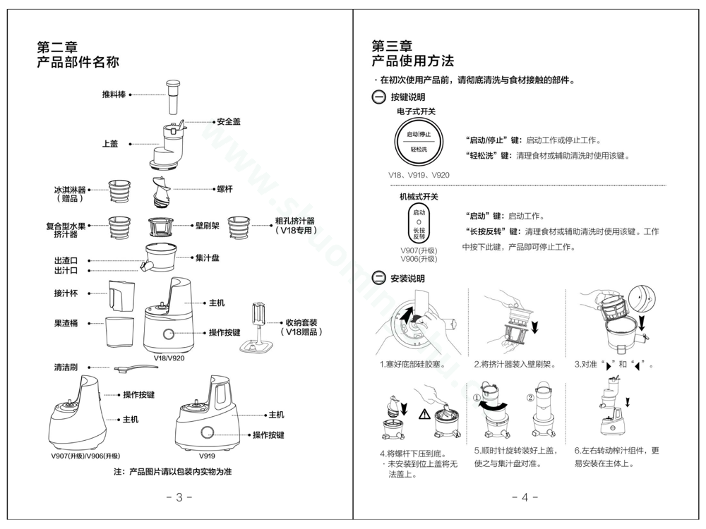 九阳榨汁机JYZ-V920说明书第4页