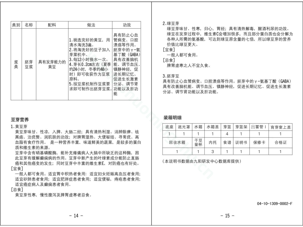 九阳料理机芽菜机DY02说明书第9页