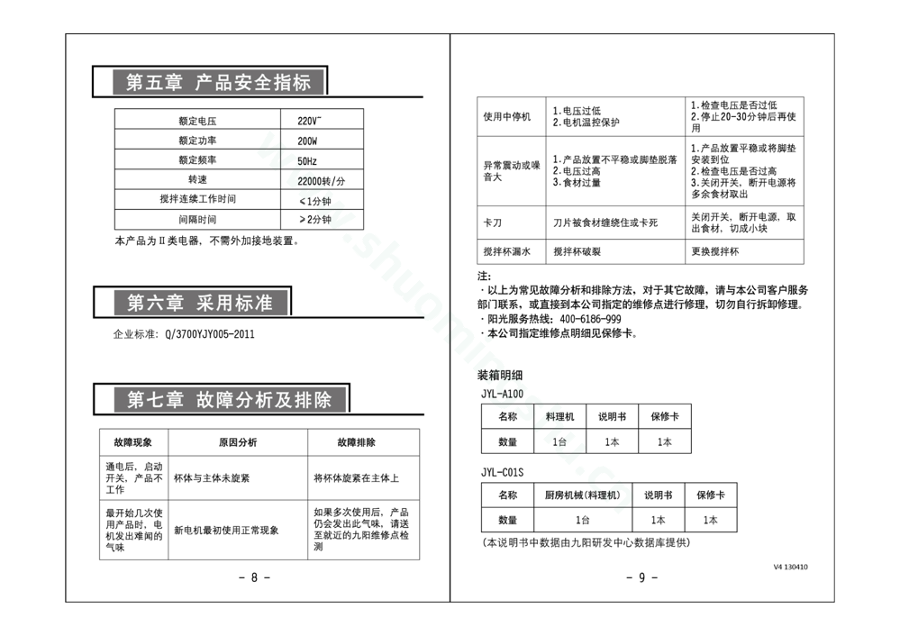 九阳料理机JYL-C01S说明书第6页
