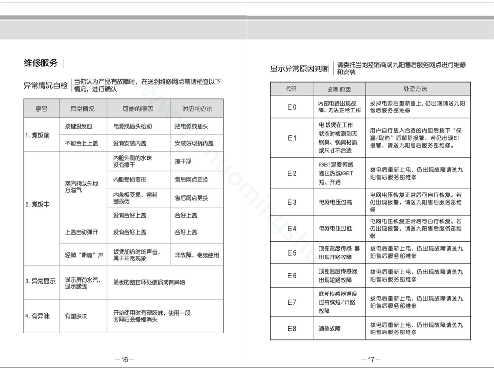 九阳电饭煲F-40T5说明书第10页