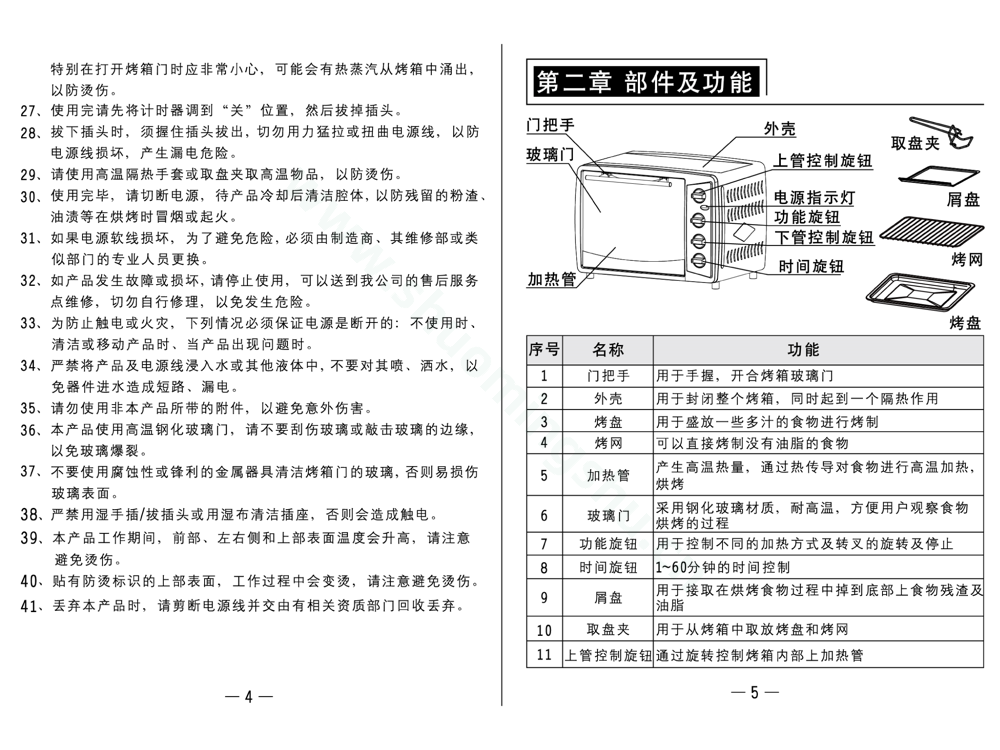 九阳电烤箱KX32-J11说明书第4页