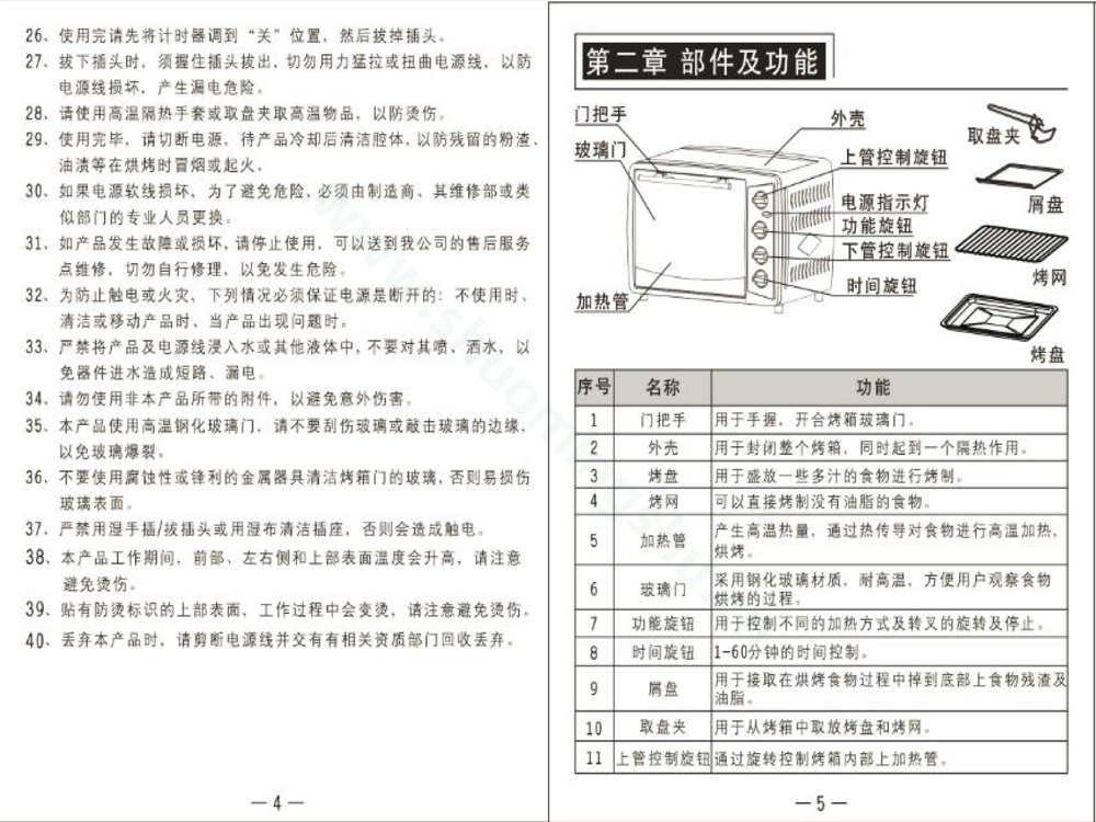 九阳电烤箱KX-30J63B说明书第4页