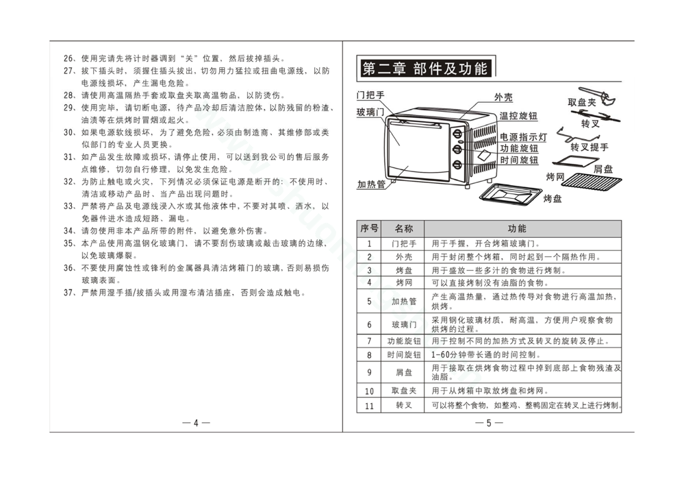 九阳电烤箱KX-30J601说明书第4页
