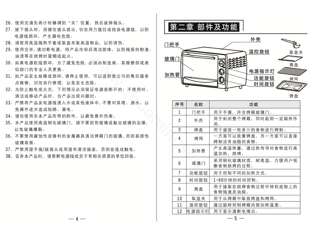 九阳电烤箱KX-21J10说明书第4页