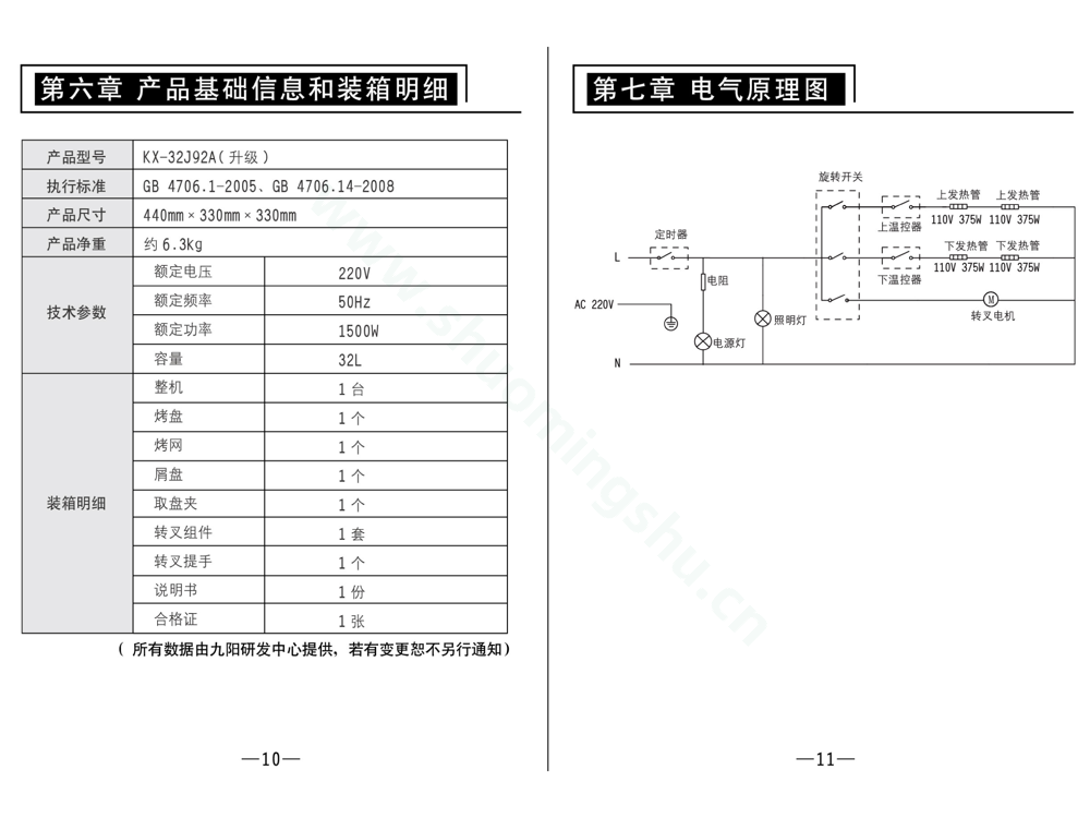 九阳电烤箱KX-32J92A(升级)说明书第7页