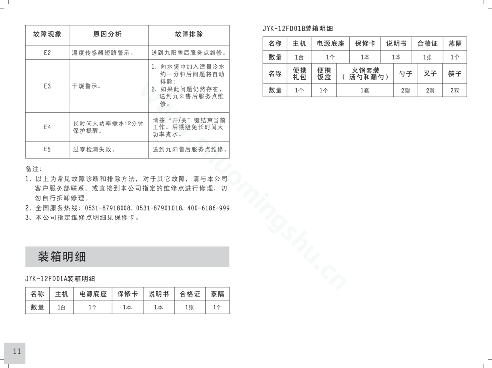 九阳开水煲JYK-12FD01A说明书第8页