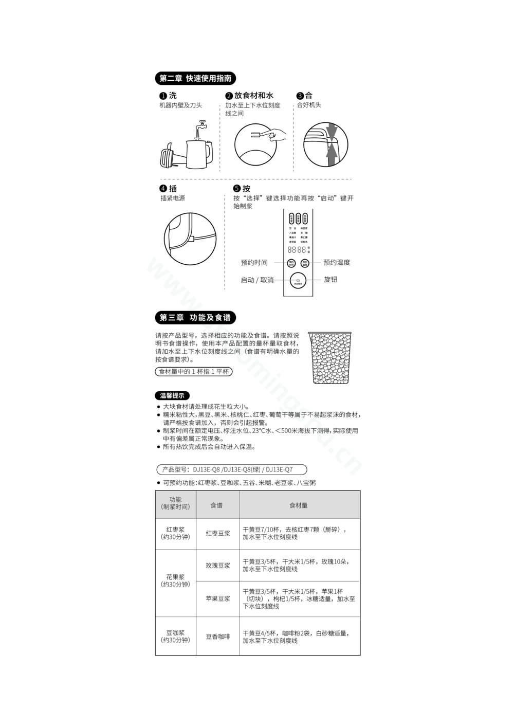 九阳豆浆机DJ13E-Q8(绿)说明书第2页
