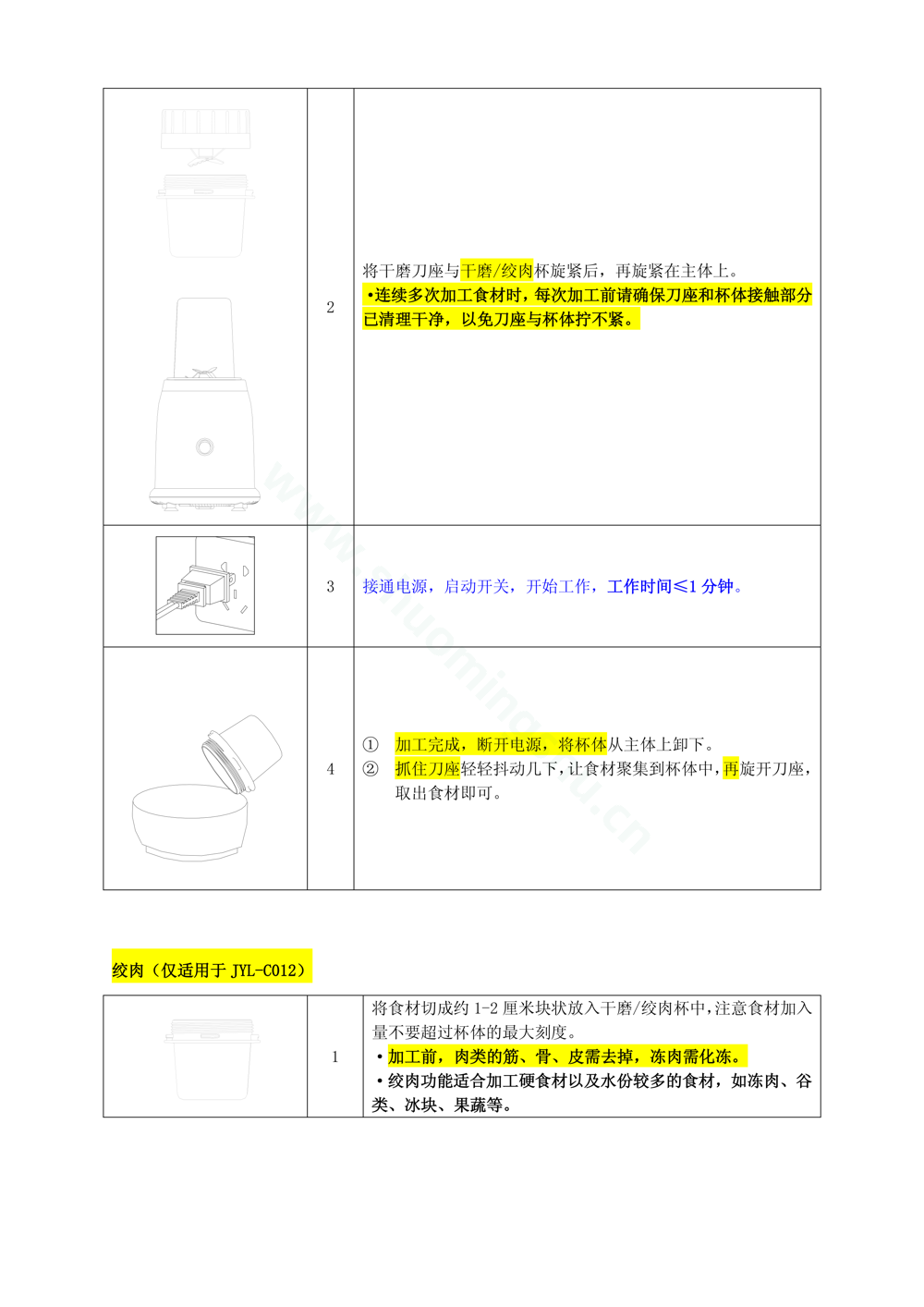 九阳料理机JYL-C012说明书第10页