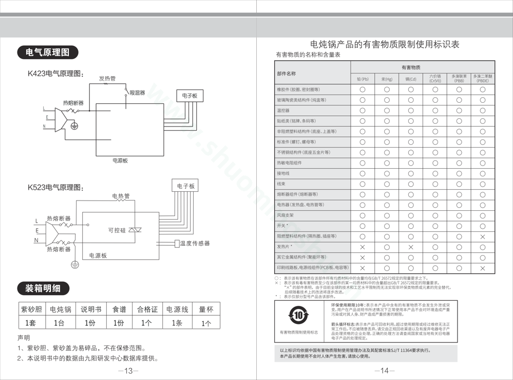 九阳电炖锅K423（升级）、K523说明书说明书第9页