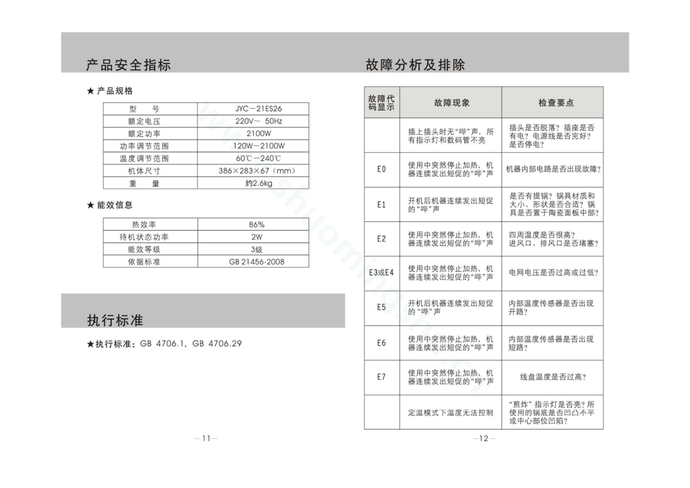 九阳电磁灶JYC-21ES26(升级)说明书第8页
