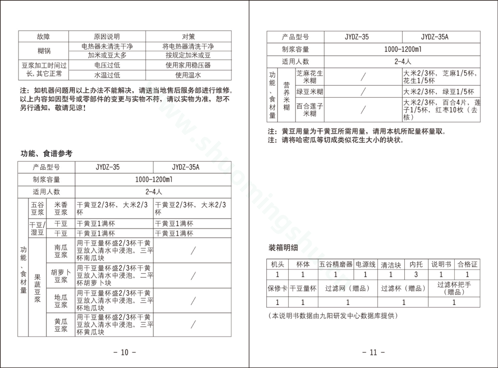 九阳豆浆机JYDZ-35A说明书第7页