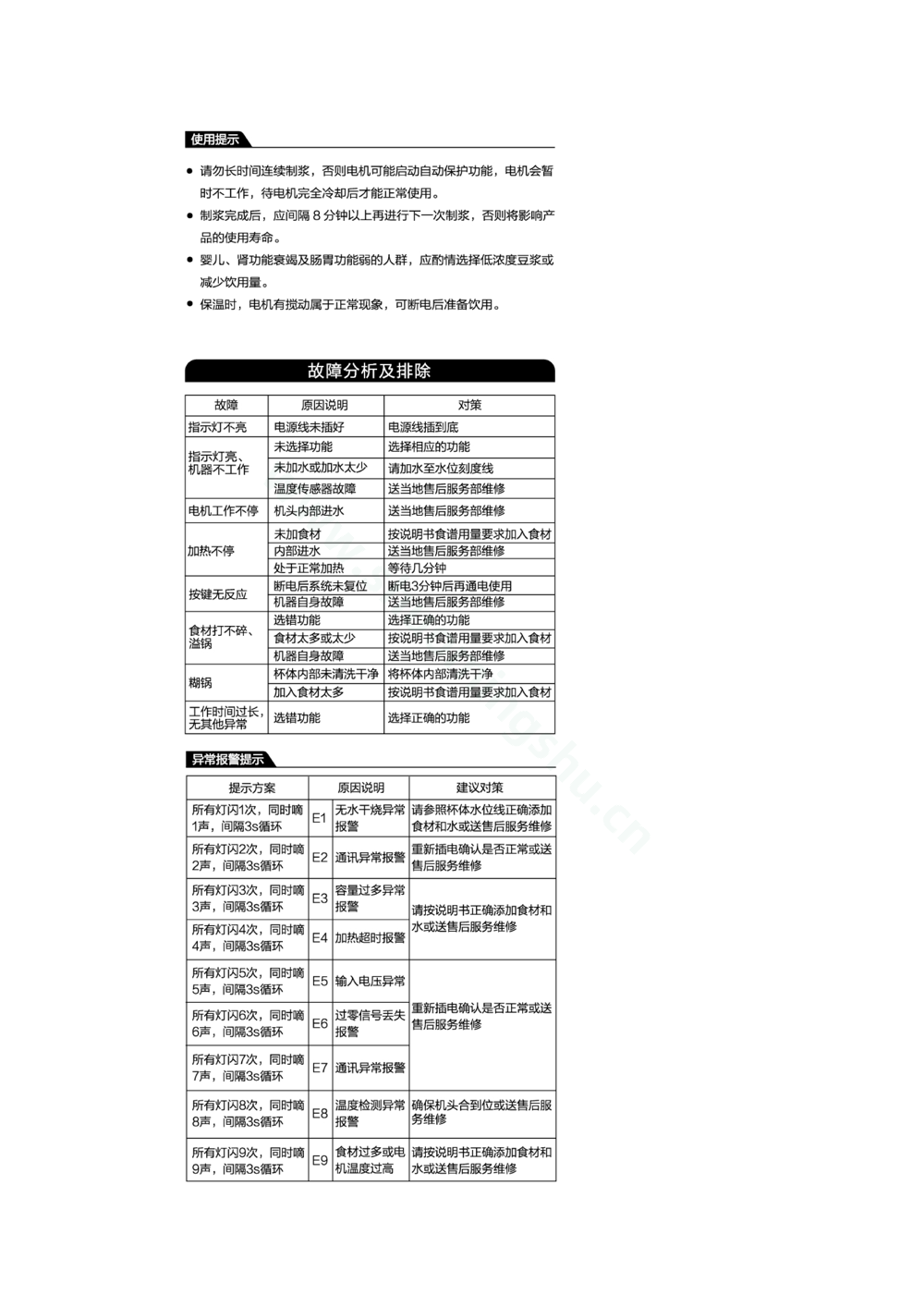 九阳豆浆机DJ03E-A1 mini(绿).说明书第6页