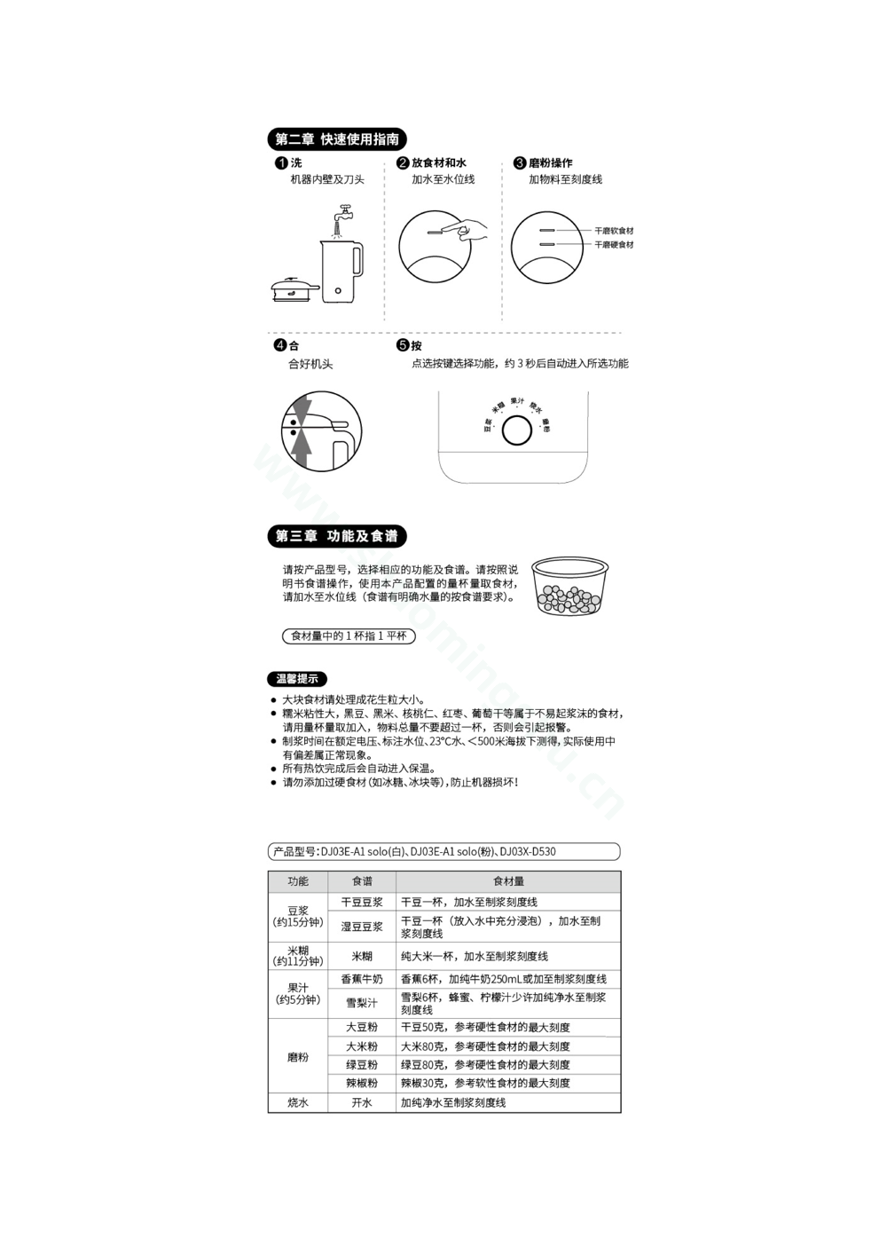 九阳豆浆机DJ03X-D530说明书第2页