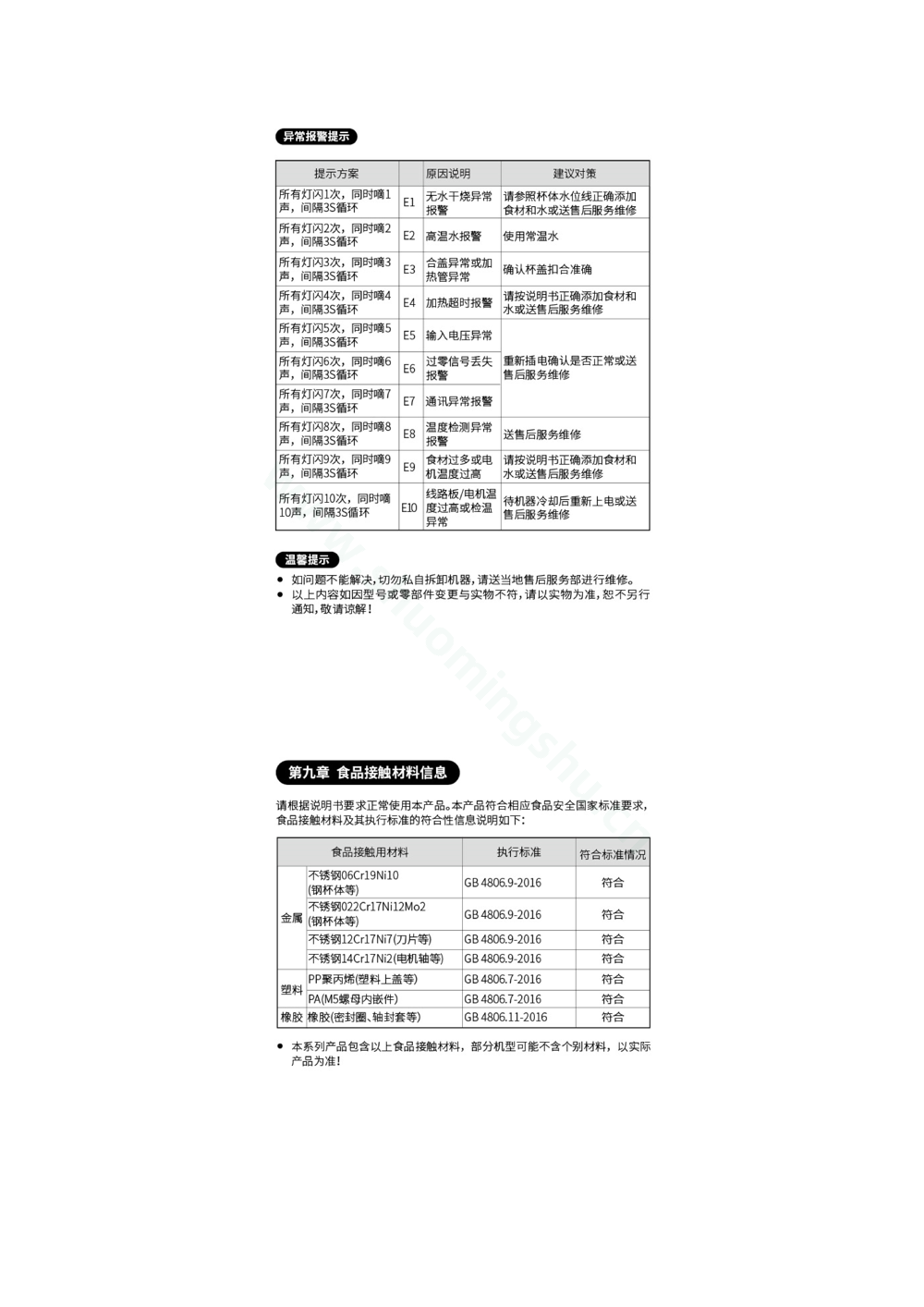 九阳豆浆机DJ03X-D530说明书第6页