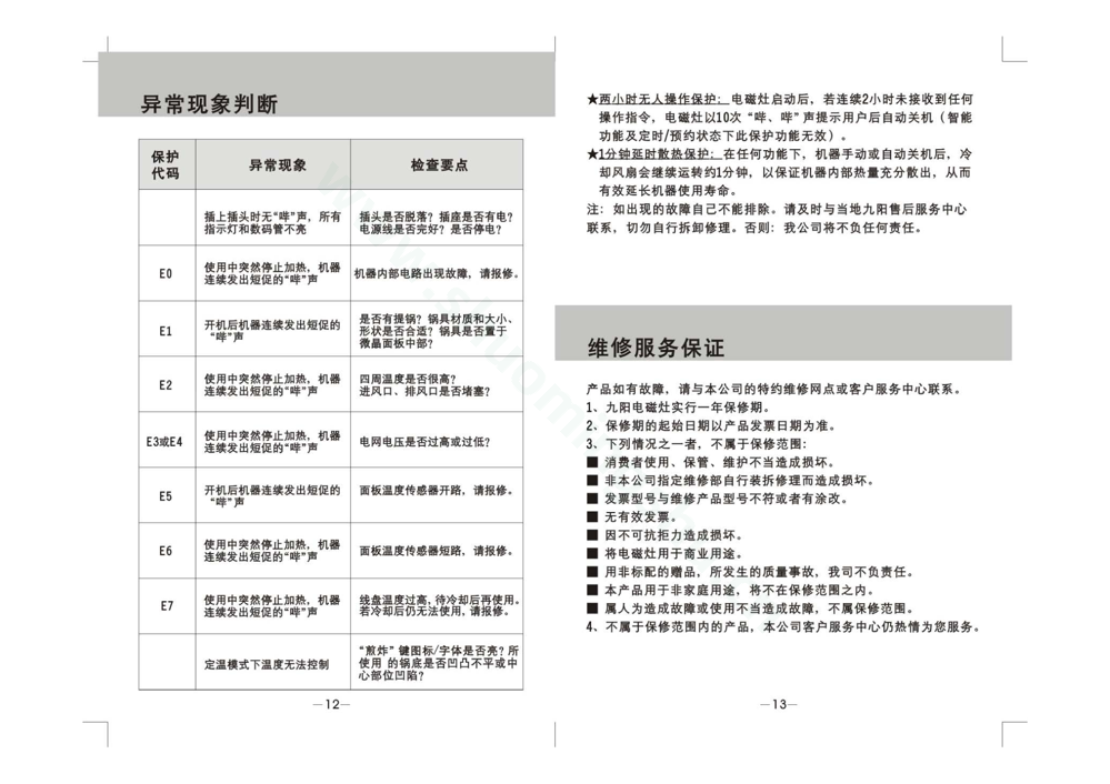 九阳电磁灶JYC-21GC99说明书第8页