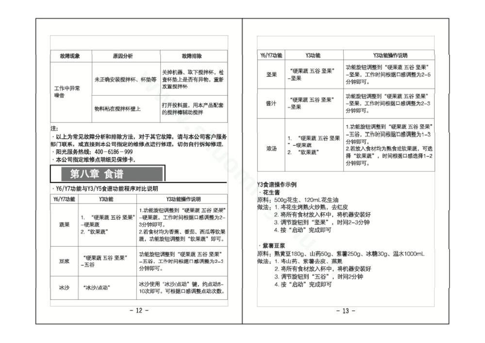 九阳料理机JYL-Y3说明书第8页
