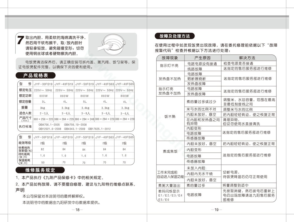九阳电饭煲JYF-30FS19说明书第11页