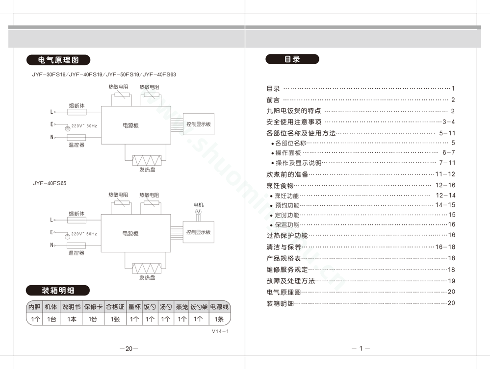 九阳电饭煲JYF-40FS63说明书第2页