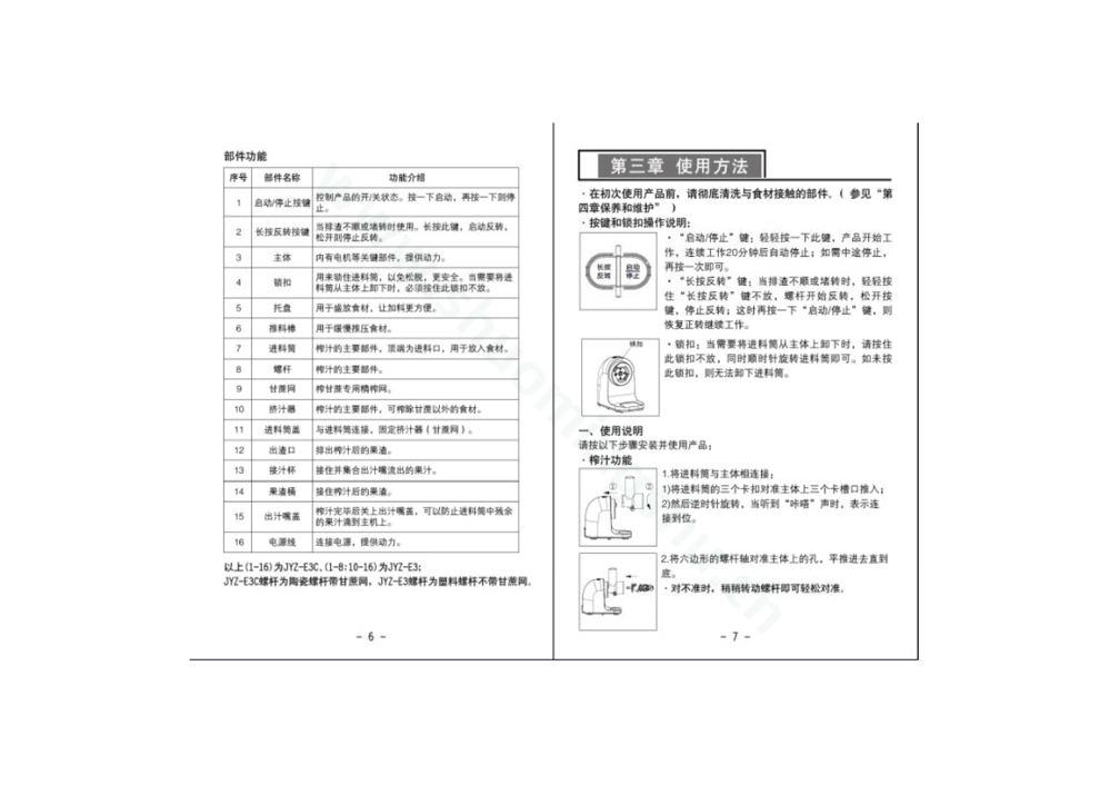 九阳榨汁机JYZ-E3说明书第5页