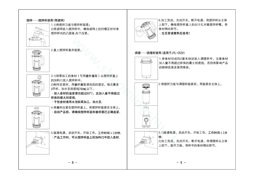 九阳料理机JYL-C52V说明书第6页