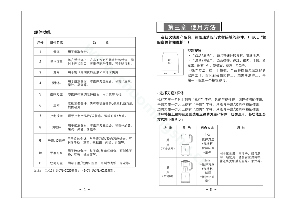 九阳料理机JYL-C020说明书第4页