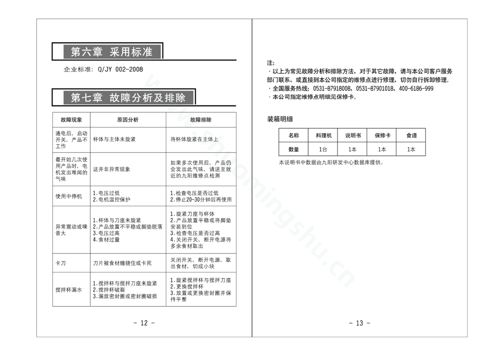 九阳料理机JYL-C020说明书第8页
