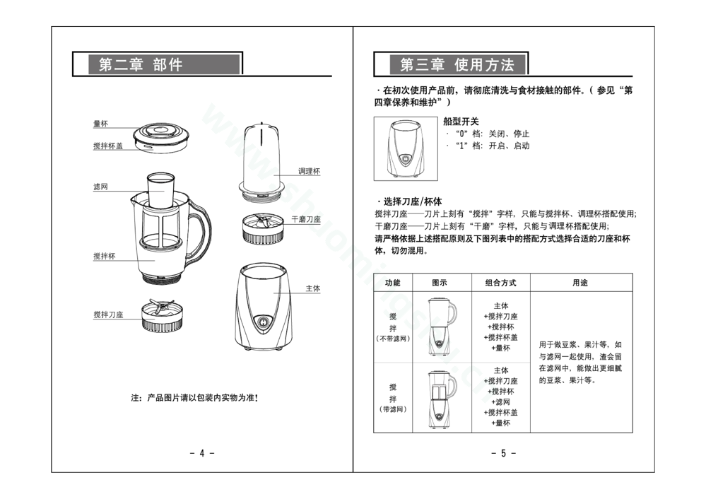九阳料理机JYL-C91T说明书第4页