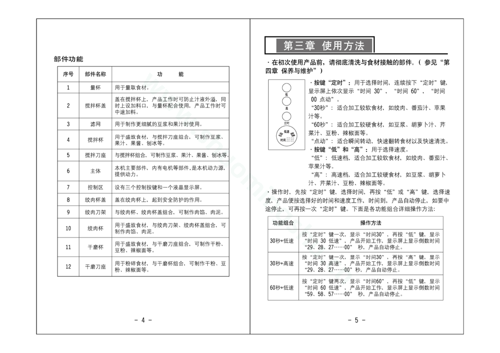 九阳料理机JYL-A080说明书第4页