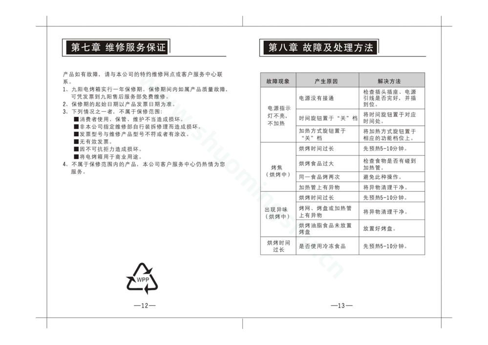 九阳电烤箱KX-18J08说明书第8页