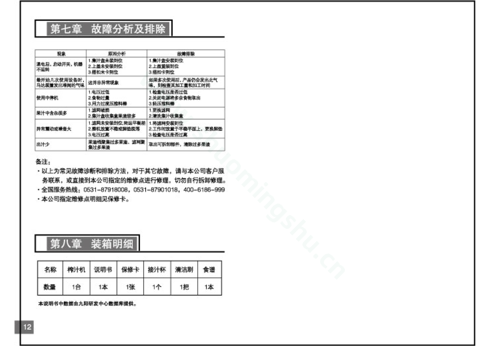 九阳榨汁机JYZ-A550说明书第8页