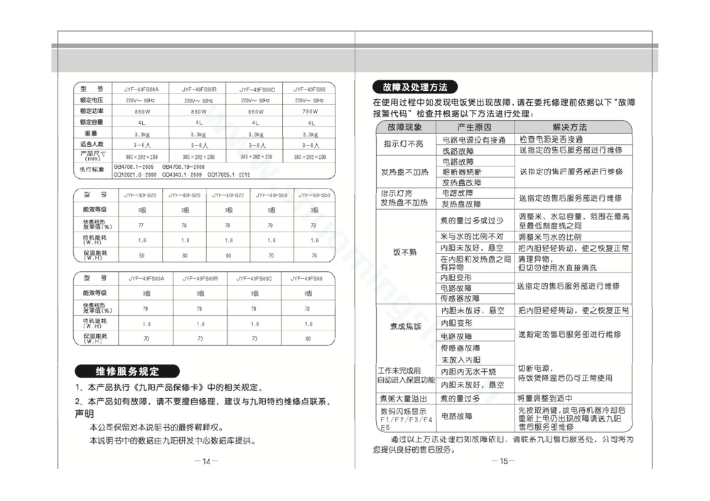 九阳电饭煲JYF-40FS22说明书第9页