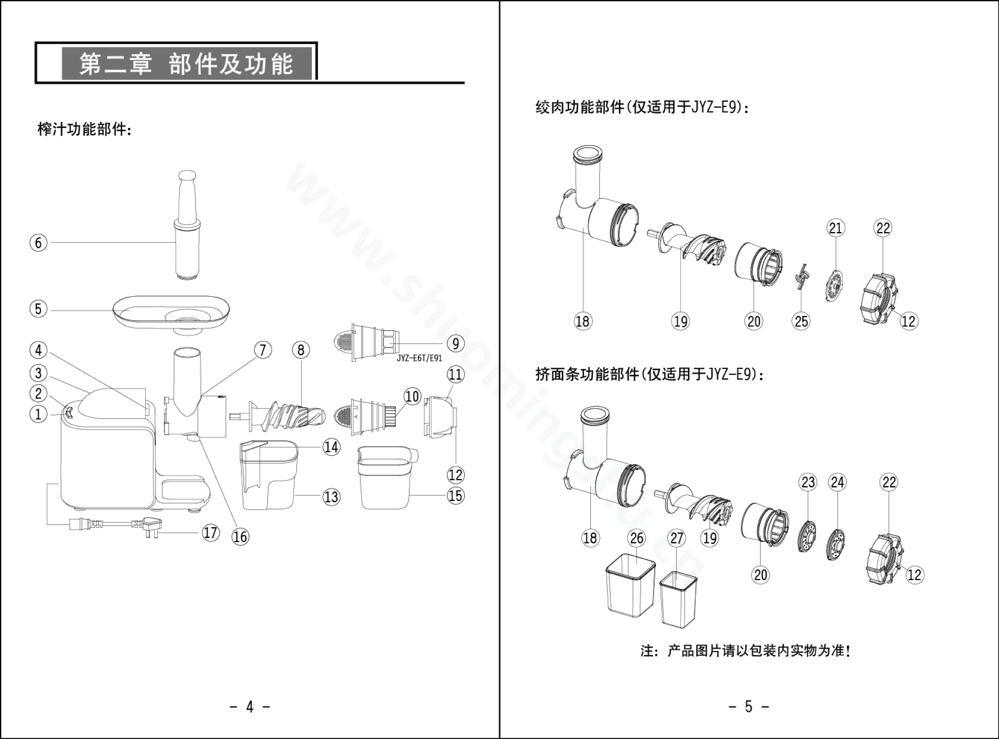 九阳榨汁机JYZ-E91说明书第4页